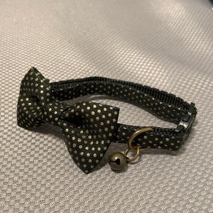 Black and Gold Polkadot Adult Cat Collar With Bow And Bell